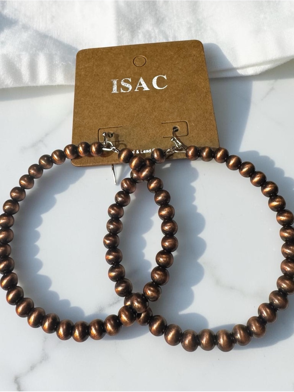 ISAC Trading 2.5” 6mm Copper Western Bead Hoop Earrings